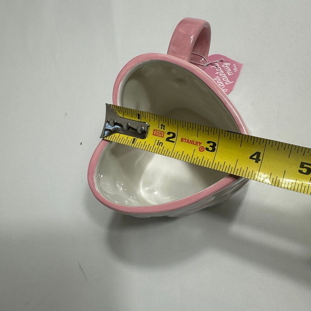 Heart Shape Pink/ White Ceramic Coffee Tea Mug, Painted by Hand 18OZ - Lot of 2 - Picture 9 of 12